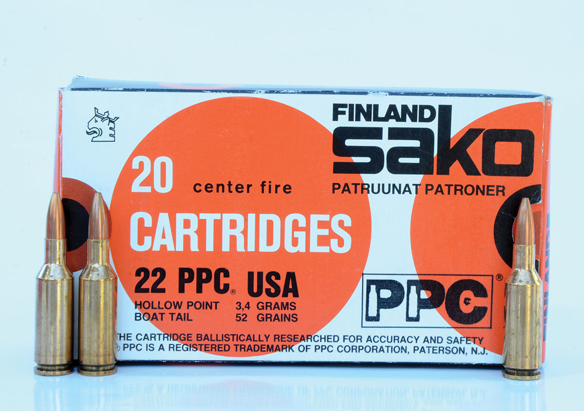 The first batch of 22 PPC ammunition was loaded by Sako with Sierra 52-grain hollowpoint bullets. In a Sako rifle, it consistently delivered less than half-MOA accuracy, with occasional groups measuring smaller than 0.250 inch.